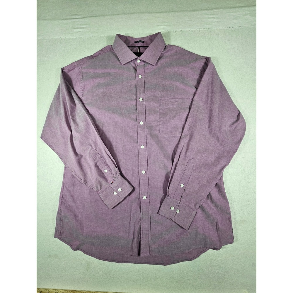 Tommy Hilfiger Mens XL Regular Fit Stretch Wrinkle Free Button Up Shirt Purple